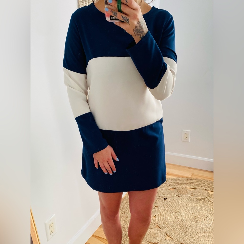 Navy and White Colorblock Shift Dress